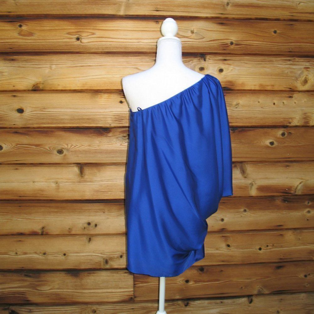Blue One Shoulder Drape Dress - Picture 5 of 8